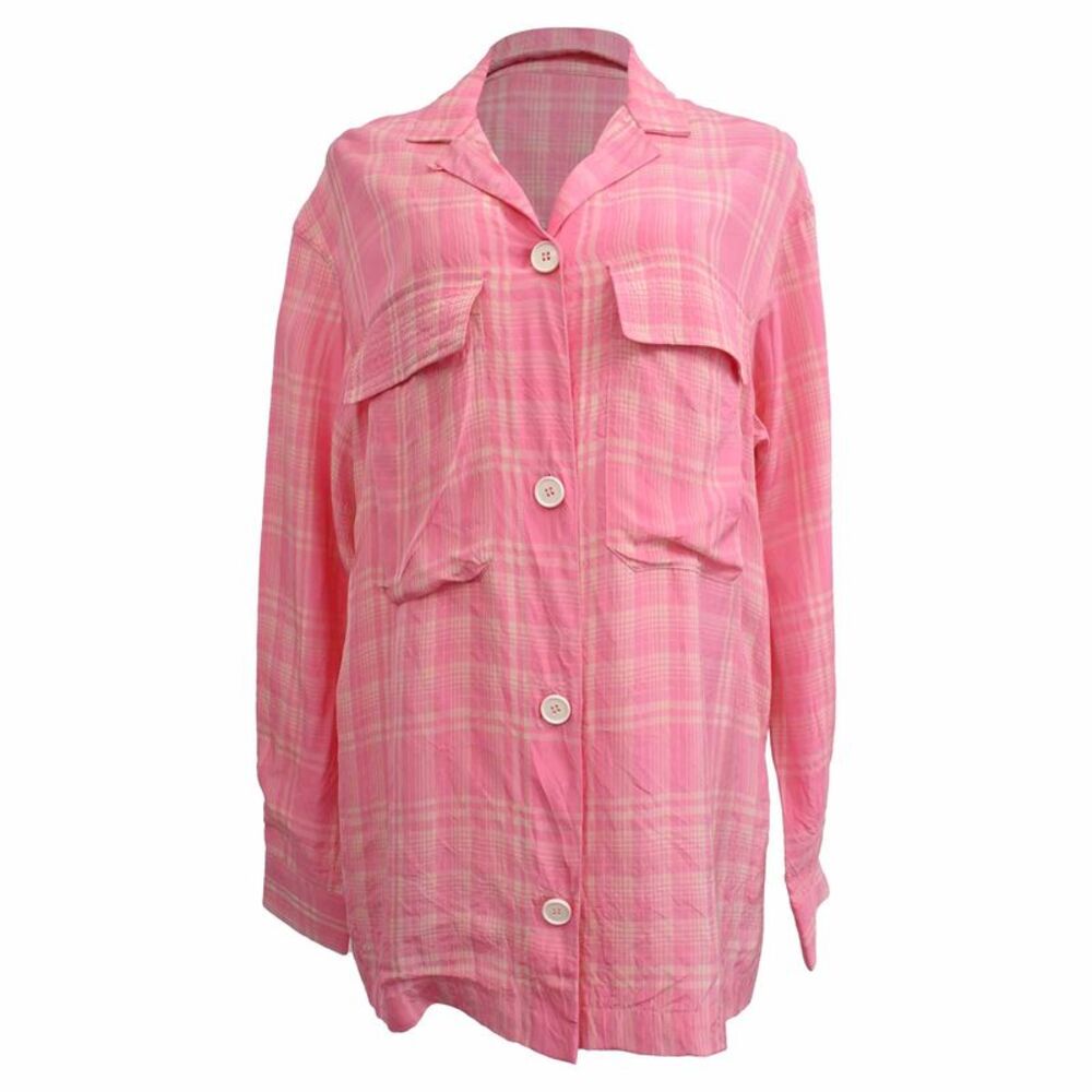 Victoria Beckham Plaid Button-Down Shirt in Pink Viscose